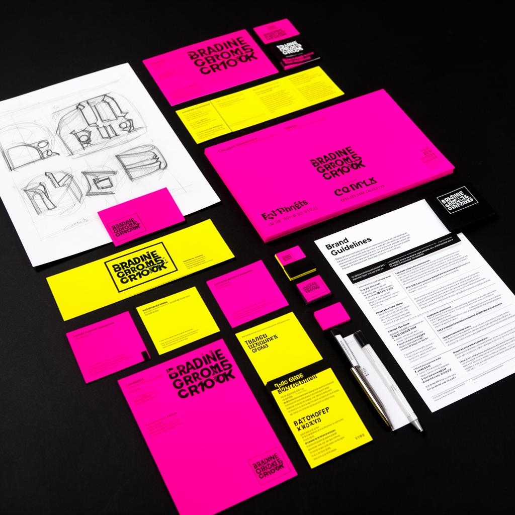 Colourful paint and brand design materials