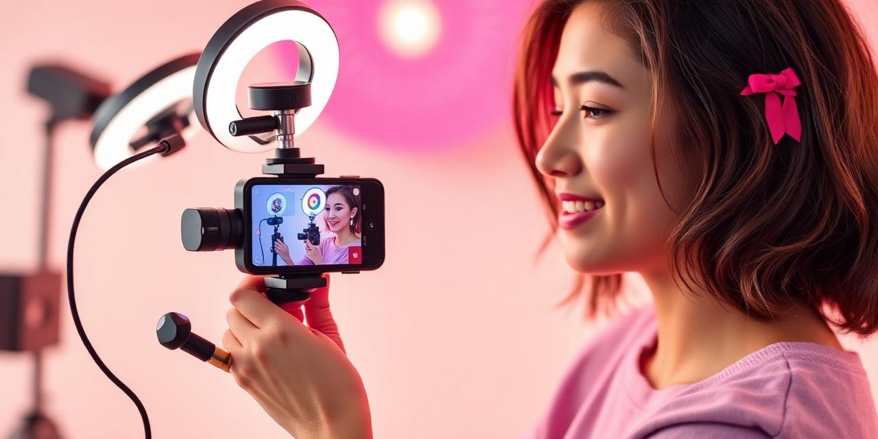 Creator filming short form social media content with a ring light