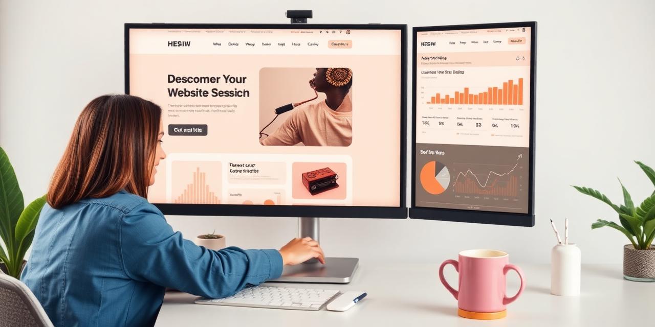 Designer working on a modern website on a large monitor